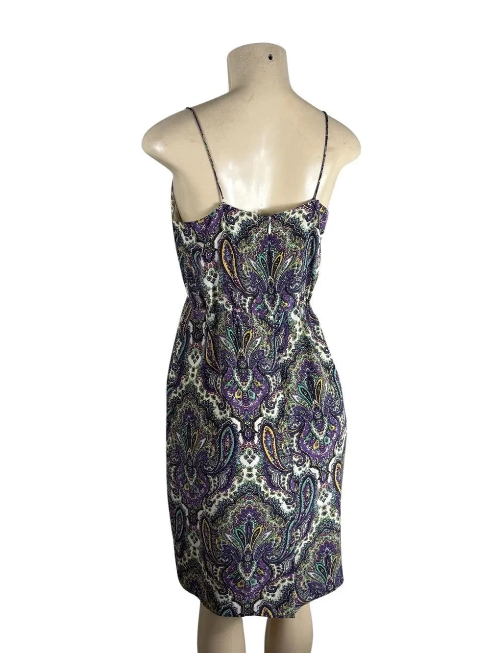 VINTAGE J. CREW 100% Silk Paisley Mini Dress in Navy, Purple and Teal Size 4